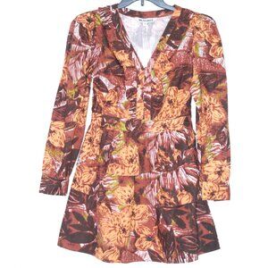 NWT 100% Cotton Long Sleeve Dress Size 4 Above the Knee Hawiian Floral